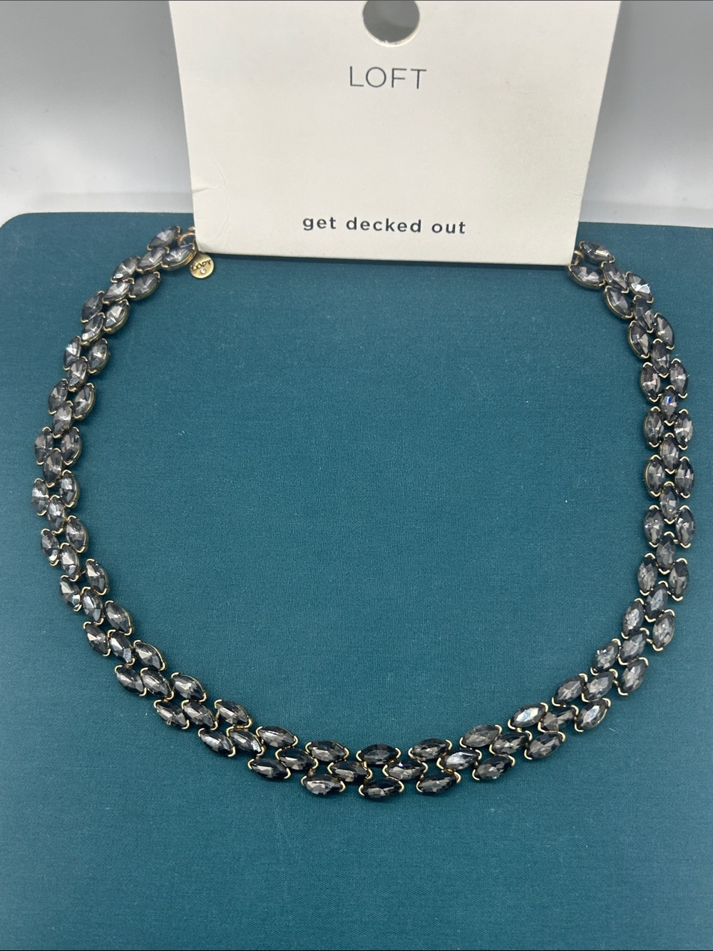 LOFT by Ann Taylor Gray/Topaz Marquise Rhinestone 18” gold-tone Necklace